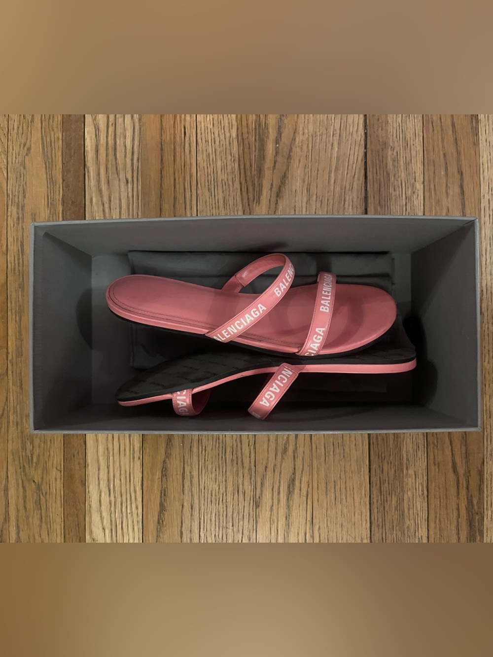 SOLD Balenciaga pink logo printed leather flat slides 39 - Picture 6 of 12